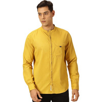 Thomas Scott Mens 100% Cotton Mandarin Collar Full Sleeves Casual Shirt (Ts1522_Yellow, S)