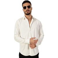 Thomas Scott Mens Textured Slim Fit Full Sleeves Casual Shirt (Ts1638_White, M)
