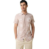 Thomas Scott Mens Embroidered Half Sleeves Slim Fit Casual Shirt (Ts1692_Peach, L)