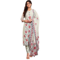 Varanga Women Aqua Blue Thread Embroidered Straight Kurta Set With Printed Dupatta