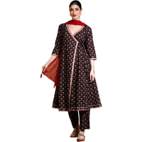 Varanga Women V-Neck Floral Printed Angrakha Kurta With Trousers & Dupatta