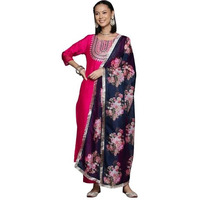 Varanga Women's Fuchsia Embroidered Sequinned Kurta Set With Dupatta