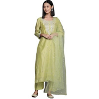 Varanga Floral Embroidered Regular Chanderi Silk Kurta With Trousers & Dupatta