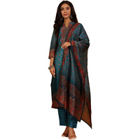 Varanga Ethnic Patola Printed,Straight Kurta With Solid Bottom And Printed Dupatta Teal