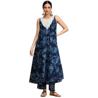 Varanga Floral Printed Mirror & Thread Embroidered Yoke Anarkali Kurta With Trouser