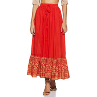 Varanga Women's Pure Cotton Skirt - Orange With Gold Detailing| Elegant And Comfortable Ethnic Wear