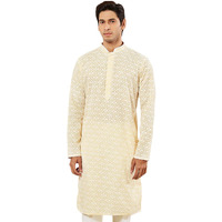 Vastramay Men's Green Cotton Kurta I Allover Chikan Embroidery Knee Length Regular Straight Kurta I Fastive Party Wedding Traditions Kurta_Vasmk381Yw_42