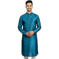 Vastramay Men's Turquoise Silk Blend Kurta