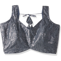 Vihu Fashion Women's Multicolor Sweetheart Neck Georgette Line Soft Sequence Zari Work Sleeves Readymade Saree Blouse (Grey, 32)