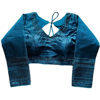 Vihu Fashion Milan Silk Full Sleeve V Neck Multi Embroidery Trendy Saree Blouse(Rukmini Morpeach 42)