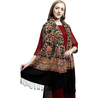 Weavers Villa Women's Kashmiri Aari Embroided Cashmilon Stoles, Shawls, Wraps (75Cm X 200Cm) (Black)