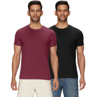 Xyxx Men's Solid Regular Fit T-Shirt (Xy_Cr15_Tshirt_2_Bold Burgundy+Pitch Black
