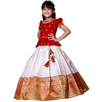 White Button Girl's Pattu Pavadai Readymade Lehenga Choli For Girls Dress