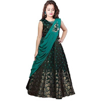 White Button Girl's Green Jacquard A-Line Maxi Dress Gown (8-9 Years)