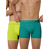 Xyxx Men's Underwear Dualist Intellisoft Antimicrobial Micro Modal Trunk Pack Of 2 (Navigate & Black Iris;Lime Punch & Black; S)