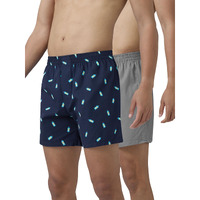 Xyxx Men Combed Cotton Innerboxers, Regular Fit, Printed, Pack Of 2, Xybox2Pckn367L, Gin Blue + Ash Grey, L
