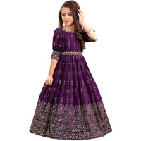 White Button New Wine Ethnic Long Party Kids Gown For Girls Maxi Dress