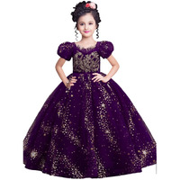 White Button Kids Gown For Girls Maxi Dress Gown Purple