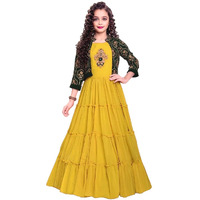 White Button New Jacket Latest Kids Gown For Girls Maxi Dress Yellow