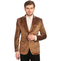 Wintage Men's Regular Fit Notched Lapel Blazer (Velvet201Color7S36_Camel_36, X-Small)