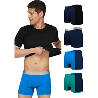 Xyxx Men's Underwear Dualist Intellisoft Antimicrobial Micro Modal Trunk Pack Of 5 (Brilliant Blue & Black Iris ; Black Iris & Black ; Navigate & Black Iris ; Brilliant Blue ; Black Iris; Xl)
