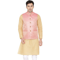 Wintage Men's Banarasi Rayon Cotton Casual And Festive Nehru Jacket Vest Waistcoat : Pink