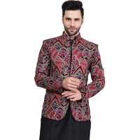 Wintage Embroidered Velvet Red Bandhgala :- 46 / 2X-Large :- Blazer1561