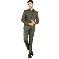 Wintage Mens Polyester Cotton Plain Green Three Piece Suit : 38/ S