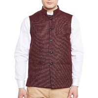 Wintage Men's Wool Blend Grandad Nehru Jacket Vest Waistcoat: Dark Maroon