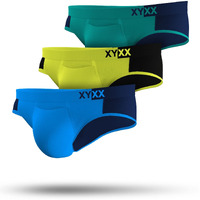 Xyxx Men's Underwear Dualist Intellisoft Antimicrobial Micro Modal Brief Pack Of 3 (Black Iris & Black;Navigate & Black Iris;Steel Grey & Black; Xl)