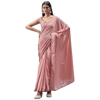 Womanista Women's Ready To Wear Peach Colored Chinon Saree With With Embellished Lace & Mirror-Work Blouse(Ti6930_Peach_Onesize)