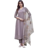 Womanista Women's Georgette Kurta With Trouser & Dupatta (Kurtaset_1399_Mauve_M)