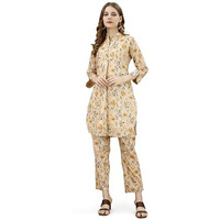 Womanista Women's Beige Colour Pure Cotton Floral Printed Tunic With Trouser Co-Ord(Co-Ords_9073_Xxl)
