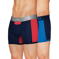 Xyxx Men's Underwear Dualist Intellisoft Antimicrobial Micro Modal Trunk Pack Of 2 (Brilliant Blue & Black Iris ; Black Iris & Tango Red; Xl)