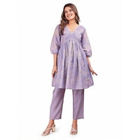 Womanista Women's Cotton Blend Floral Regular Set (Co-Ords_9239_Lilac_Xl)