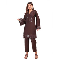 Womanista Women's Silk Blend Floral Regular Set (Co-Ords_9210_Cocoa_Xl)