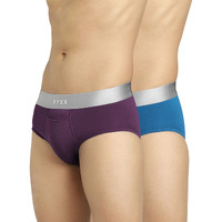 Xyxx Men Micro Modal Brief, Relaxed Fit, Colorblock, Pack Of 2, Xybrf2Pckn597Xl, Wine + Seaport, Xl