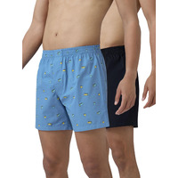 Xyxx Men Combed Cotton Innerboxers, Regular Fit, Printed, Pack Of 2, Xybox2Pckn365M, Bus Blue + Black Knight, M