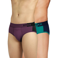 Xyxx Men Micro Modal Brief, Relaxed Fit, Colorblock, Pack Of 2, Xybrf2Pckn590S, Grape Wine & Black + Navigate & Black Iris, S