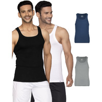 Xyxx Men Combed Cotton Vest, Regular Fit, Solid, Pack Of 4, Xygvest4Pckn03L, Polar White+Black Knight+Ash Grey+Midnight Blue, L