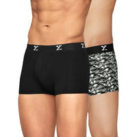 Xyxx Men's Underwear Shuffle Intellisoft Antimicrobial Micro Modal Trunk Pack Of 2 (M; Camo Monocrom + Black)
