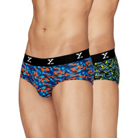 Xyxx Men's Modal Relaxed Printed Briefs (Pack Of 2) (Xybrf2Pckn260_Lightning Bolt+Camo Blue & Orange_M)
