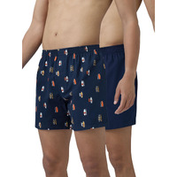 Xyxx Men Combed Cotton Innerboxers, Regular Fit, Printed, Pack Of 2, Xybox2Pckn366S, Surfboard Blue + Midnight Blue, S