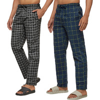 Xyxx Men's Super Combed Cotton Checkered Checkmate Pyjamas [Pack Of 2] Elasticated Waist, Drawstring | Loungewear For Men In Black, Lime Checks