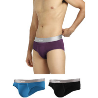 Xyxx Men Micro Modal Brief, Relaxed Fit, Colorblock, Pack Of 3, Xybrf3Pckn799M, Black + Wine + Seaport, M
