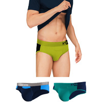 Xyxx Men's Underwear Dualist Intellisoft Antimicrobial Micro Modal Brief Pack Of 3 (Lime Punch & Black ; Navigate & Black Iris ; Black Iris & Brilliant Blue; Xl)