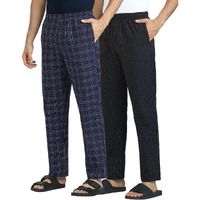 Xyxx Men Combed Cotton Pyjama, Regular Fit, Checkmate, Pack Of 2, Xypyjm2Pckn89Xxl, Storm Blue + Charcoal Black, Xxl