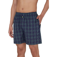 Xyxx Men's Super Combed Cotton Checkmate Boxer Shorts Elasticated Waist, Drawstring | Loungewear For Men (S; Blue & Green Checks)
