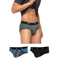 Xyxx Men's Underwear Shuffle Intellisoft Antimicrobial Micro Modal Brief Pack Of 3 (Camo Blue & Orange ; Black ; Grey; Xl)