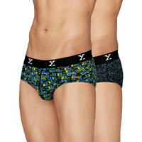 Xyxx Men's Modal All Over Print Briefs (Pack Of 2) (Xybrf_R5_02_Lightning Bolt+Yoga Pet_L)